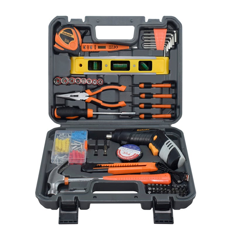 SOLUDE 130-Piece Home Tool Kit with 3.6V Cordless Rechargeable Screwdriver Basic Women's Tool Set for New Home Apartment Dorm & DIY Projects - Image 1